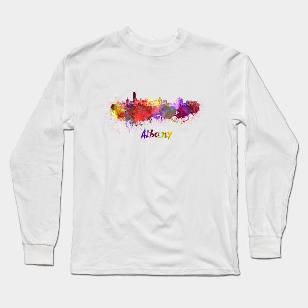 Albany skyline in watercolor Long Sleeve T-Shirt by PaulrommerArt